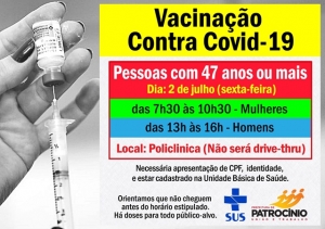 PÚBLICO-ALVO DE 47 ANOS, SEM COMORBIDADES, SERÁ VACINADO NESTA SEXTA (02)