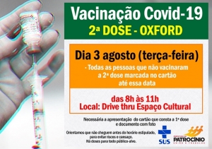 TERÇA-FEIRA (03) TEM REPESCAGEM DA 2ª DOSE OXFORD