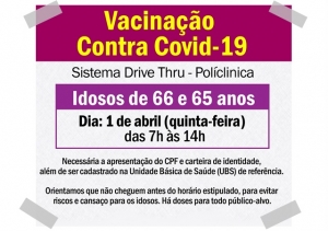 IDOSOS DE 65 E 66 ANOS SERÃO VACINADOS NESTA QUINTA, 1º DE ABRIL… E NÃO É MENTIRA!